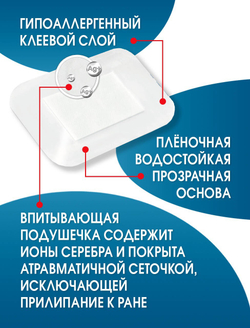 Повязка с серебром послеоперационная на плёнке Барьер Филм Аг 10x10 см. Набор из 2 штук