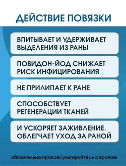 Повязка с повидон-йодом нетканая абсорбирующая ТайдиСорб Пови 5х5 см. Набор из 5 штук