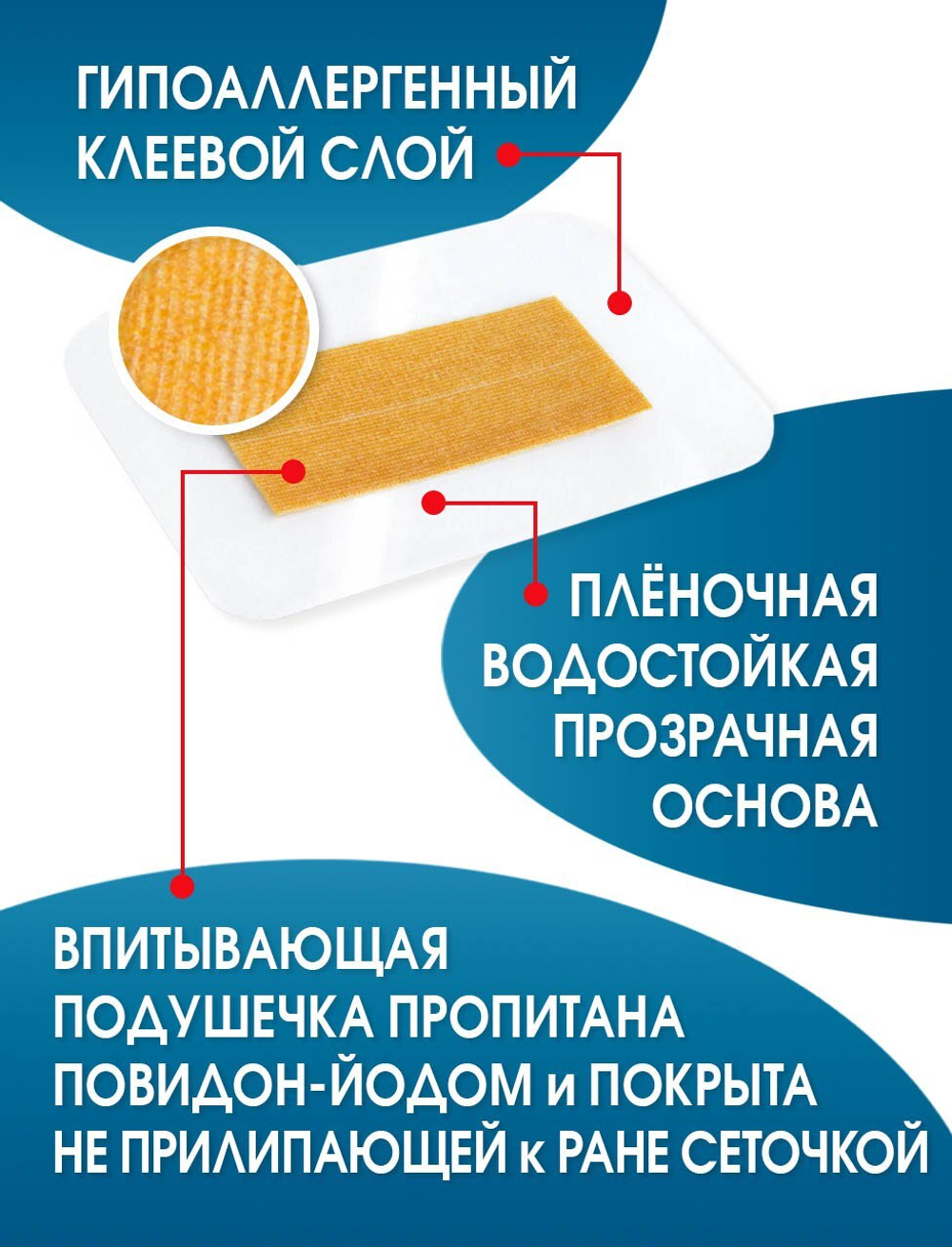 Повязка с повидон-йодом послеоперационная на плёнке Пови Барьер Филм 10х15 см. Набор из 3 штук