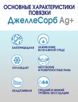 Повязка с серебром гидрогелевая впитывающая охлаждающая ДжеллеСорб Аг+ 10х15 см